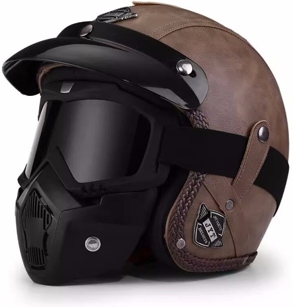 JYT Retro 3/4-face motorcycle helmet Leather motorcycle helmet Masked helmet Cycling Open Face Helmet