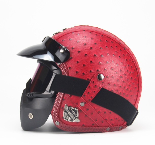OLOEY Retro Motorcycle Helmet Leather Helmet Cycling Half Face Helmet