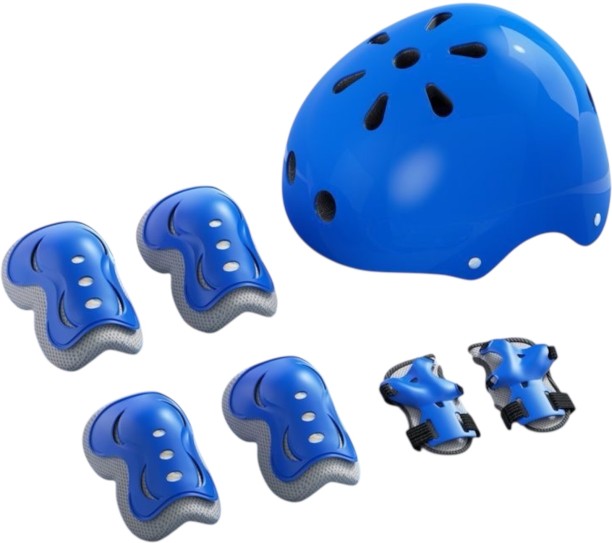 Yadeno Kids Protective Gear Set, Bike Helmet with Knee Elbow Wrist Pads, Ages 6-14 Years, (7 Pieces) Skateboarding Open Face Helmet