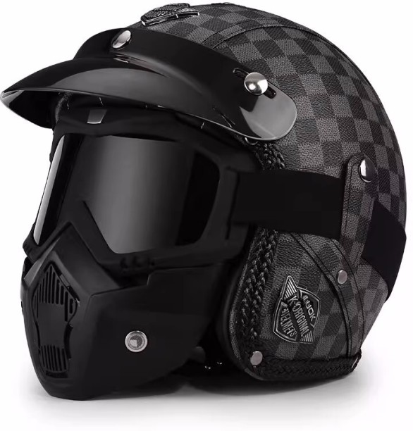 JYT Retro 3/4-face motorcycle helmet Leather motorcycle helmet Masked helmet Cycling Open Face Helmet
