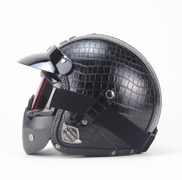 OLOEY Retro Motorcycle Helmet Leather Helmet Cycling Half Face Helmet