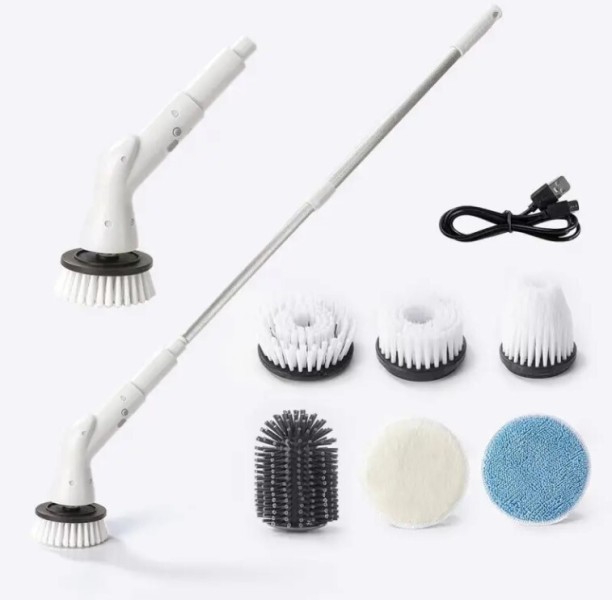 generic Electric Spin Scrubber Cordless Cleaning Brush With Adjustable Extension 5 Replaceable Cleaning Heads Power Shower Scrubber Home  Cleaning Brush