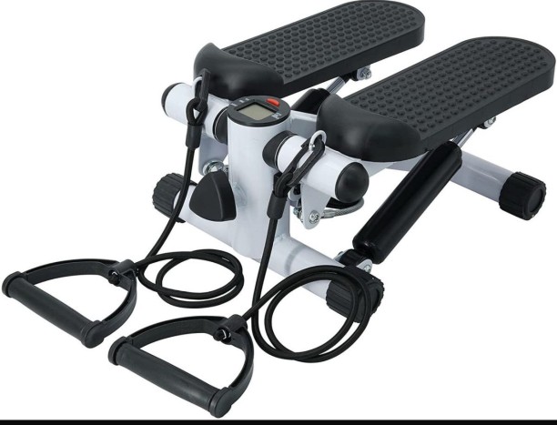 Generic 1 kg Fitness Exercise Stepper Bike with Resistance Bands-White & Black Home Gym Combo