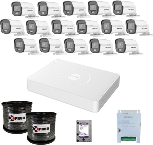 Hikvision 16 Channel 1080p ColorVu Smart Hybrid Complete Kit Digital Video Recorder with Night Vision and Lan Cable Connectivity