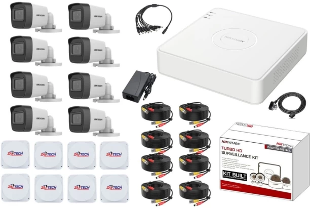HIKVISION 8CH 2MP CCTV Kit with Ready-Made Cables & Junction Boxes Outdoor Security Camera with Analog Connectivity