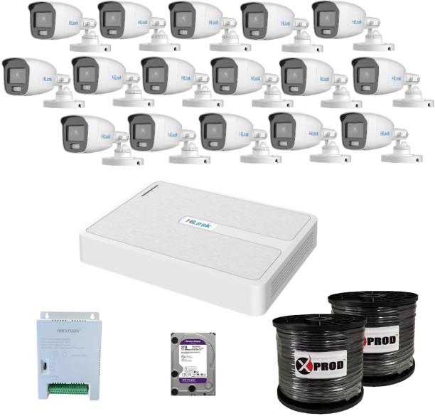 HiLook 16 Channel 1080P ColorVu Complete Kit Outdoor Security Camera with Night Vision and Lan Cable Connectivity