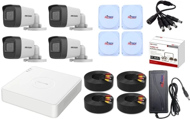HIKVISION 4 Channel CCTV Kit with 4 Cameras and ZATECH Cable Bundle Outdoor Security Camera with Analog Connectivity
