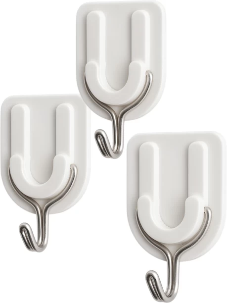 Bathlux Adhesive Wall Hooks 3's White U-Shaped 3