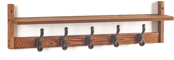chenshia Wall Mounted Coat Hooks, Wooden Hat Rack with 5 Hooks & Shelf forEntryway 5