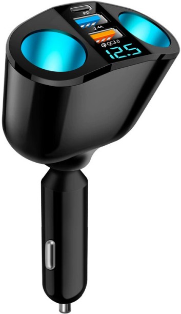 marevic Car Cigarette Lighter Splitter, 2-Socket Cigarette Lighter Adapter with LED Voltmeter Ignition Coil