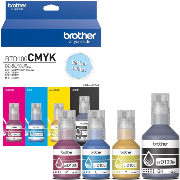 Brother BTD100CMYK 4 PACK Black, Yellow, Cyan, Magenta Ink Bottle