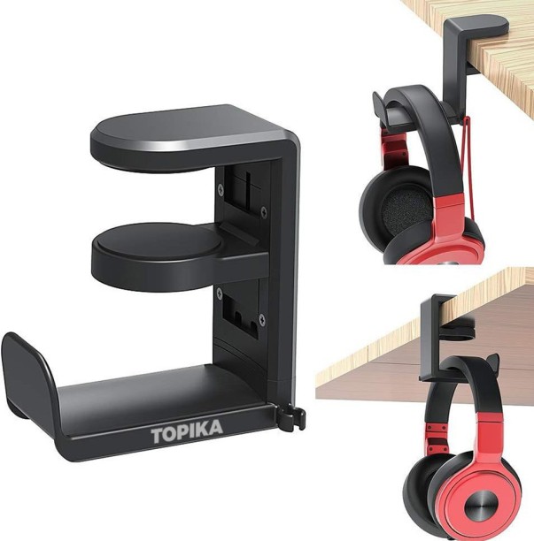 Topika Black Headphone Stand Hanger, Gaming Headset Holder Mount for Desk Car Mobile Holder