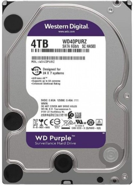 WD 4 GB HDD (4TB WD Purple Surveillance 3.5 " Sata Hard Drive ( For DVR / NVR) WD40PURZ)