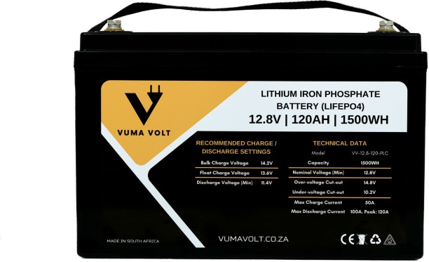 Vuma Volt 12.8V 120AH 1.5KWh Lithium (LiFePO4) Sealed Inverter Battery