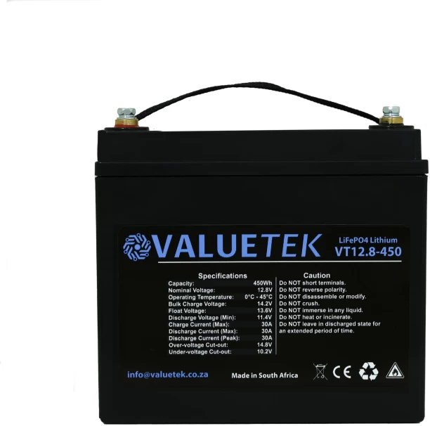 Valuetek 12V (12.8V) 36A 450W Wheelchair / RV / Solar / Lithium (LiFePO4) Sealed Inverter Battery