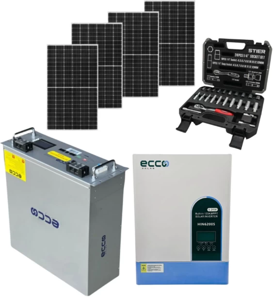 Ecco 6.2kw Invertor 51V Lithium Battery, 4 580w Solar Panel and Socket Set Pure Sine Wave Inverter