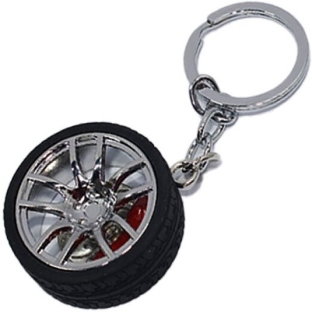 Generic Keyring with Alloy Wheel & Tyre and Brake Caliper Design (Chrome) Key Chain