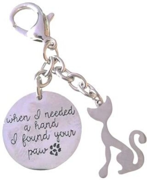 Cat Keychain Stainless steel cat lovers bag charm with engraved disk pendant Key Chain