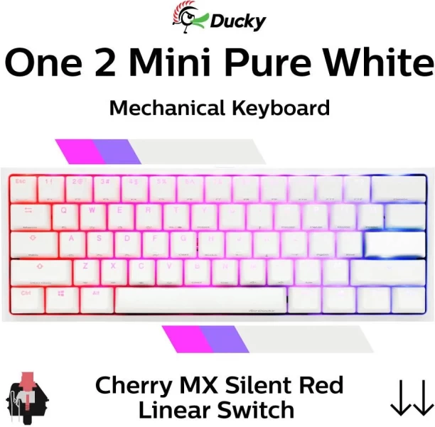 Ducky One 2 Mini Pure White RGB Cherry MX Silent Red Mechanical Keyboard Gaming Keyboard
