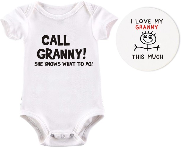 Qtees Africa Baby Boys & Baby Girls Call granny she knows what to do baby grow & coaster combo 0-3 Casual Bodysuit Bodysuit