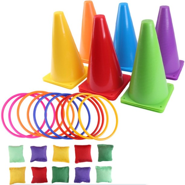 HOME GYM Kids Sport Throwing Cones Tossing Rings Bean Bags Games & Mesh Bag Set Football Kit