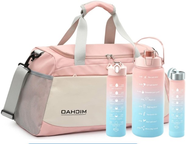 HOME GYM Sports Gym Travel Duffel Bag & 3Piece Water Bottle - Peach Gym & Fitness Kit