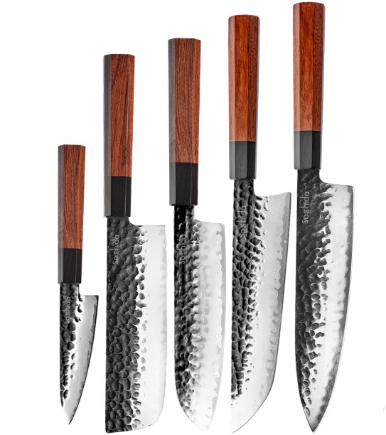 Soshida 5 Piece Steel Multipurpose AUS10 Forged 5 Piece Knife Set