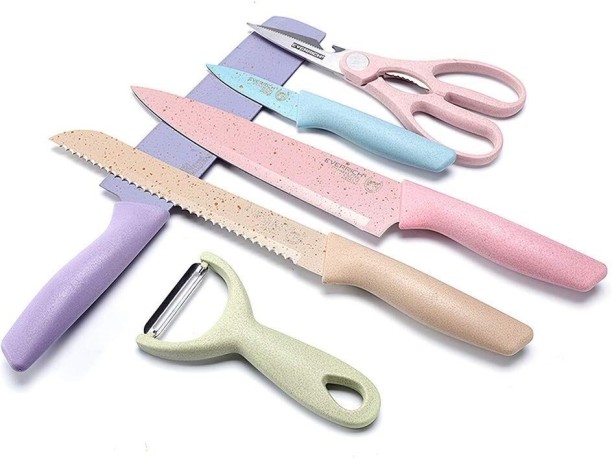 Wobuciko 6 Piece Stainless Steel Multipurpose 6 Piece Pastel Kitchen Knife set