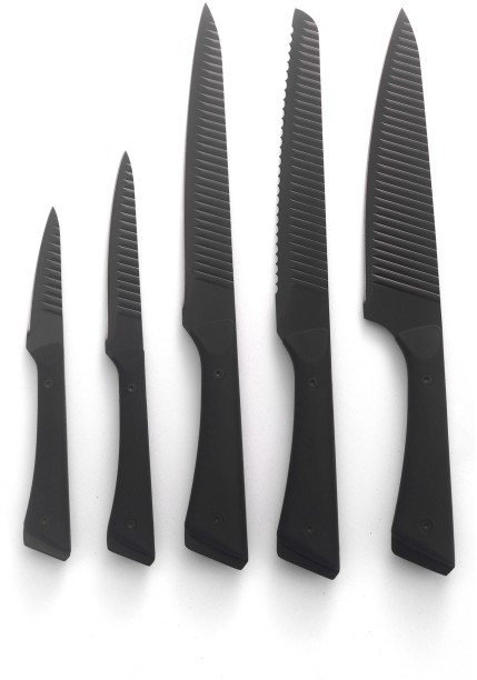 Homemax 5 Piece Stainless Steel Chefs, Bread, Paring, Utility, Multipurpose Rippled Samurai Knife Set