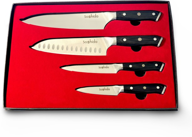 Soshida 4 Piece Stainless Steel Chefs, Paring, Utility 4-Piece Ultra Chef Knife Set