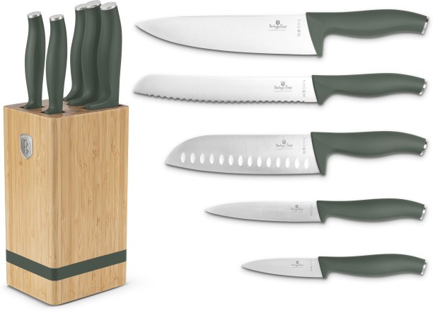 Berlinger Haus 6 Piece Stainless Steel Multipurpose Knife Set with Bamboo Stand – Matte Green