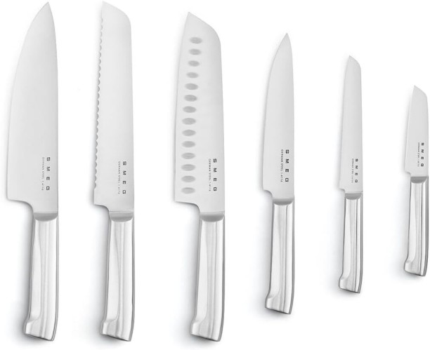 Smeg 6 Piece Stainless Steel Multipurpose KBSF02PB KNIFE BLOCK SET PASTLE BLUE