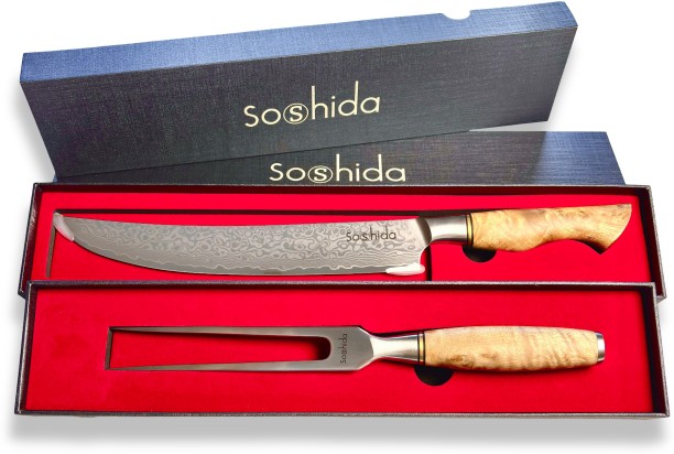 Soshida 2 Piece Steel Carving Damascus Elite Carving Set