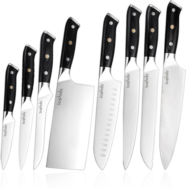 Soshida 8 Piece Stainless Steel Chefs, Boning, Bread, Cleaver, Paring, Utility 8-Piece Ultra Chef Knife Set