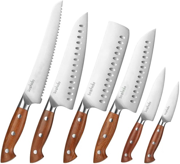 Soshida 6 Piece Steel Bread, Utility, Chefs, Utility, Paring Meraki Chef Knife Set