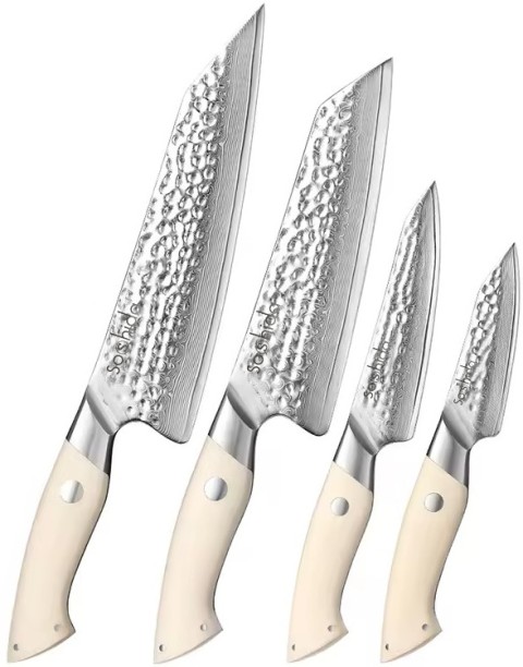 Soshida 4 Piece Steel Chefs Masshiro Damascus Knife Set