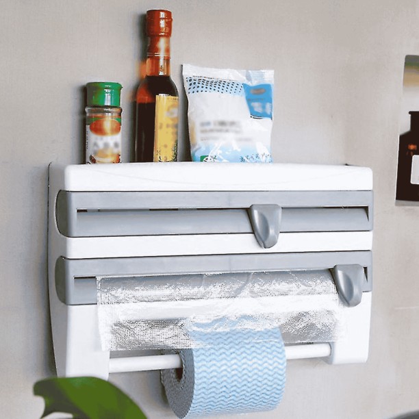 HiGeneralStore Wall Mount Paper Towel Holder and Foil Dispenser Storage Box Plastic Organizer Kitchen Rack