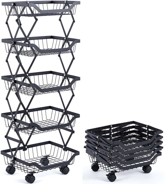 Golden Star Storage Basket Folding Cart Iron Fruits/Vegetables Kitchen Rack