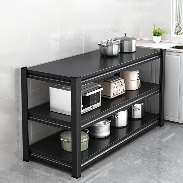 Wobuciko Metal Kitchen Shelf Organizer 3 Tier Black -80x30x90cm Iron Organizer Kitchen Rack