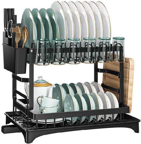 SA TRADE Dish Drainer Rack Multifunctional Dish Rack 2-Tier Dish Drying Rack Carbon Steel Dish Drying Kitchen Rack