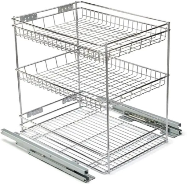 WOODLY Base Mounted Pull Out, 3 Tier, Chrome Plated, 400 Unit Steel Can Kitchen Rack