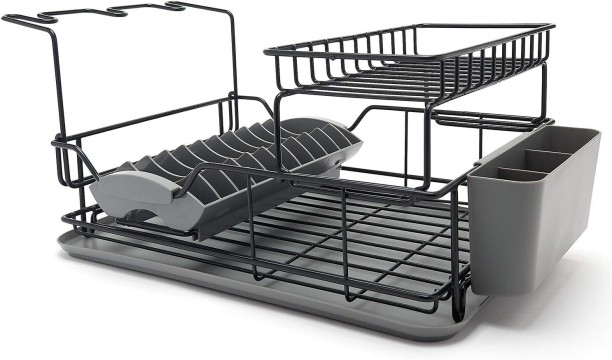 Dish Rack with Utensil Holder and Glass Holder 4820 Aluminium, Plastic Dishwash Stand Kitchen Rack