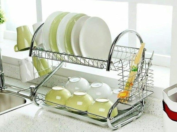 Generic S-shaped two-layer bowl rack Steel Dish Drainer Kitchen Rack