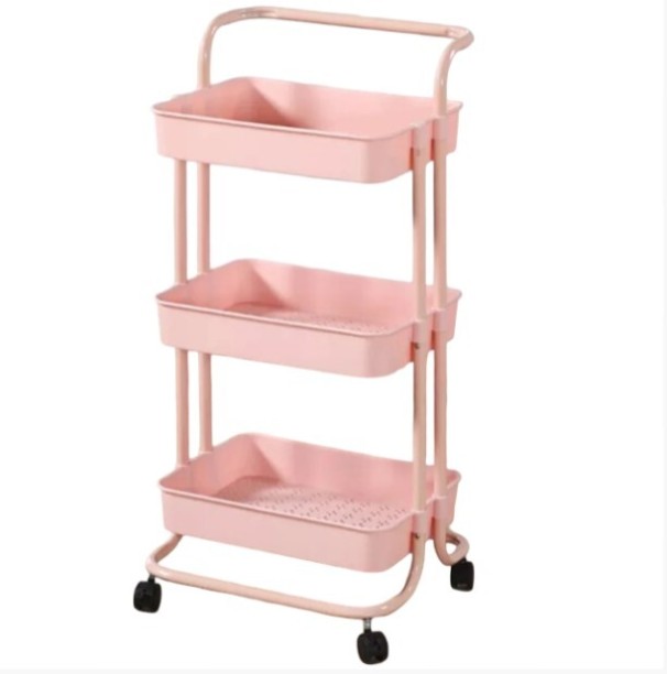 Durable 3 Tier Storage Trolley on Wheels, 3 Tier Rolling Cart, Kitchen Cart with Lockable Wheels and Ergonomic Handle, Storage Shelf Rack for Home, Office, Kitchen, Bathroom Carbon Steel Organizer Kitchen Rack