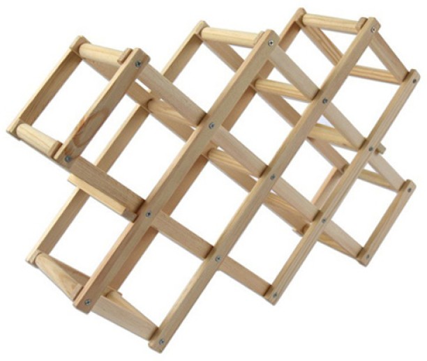 ALANES Wood Foldable Diamond-Shaped 10-Bottle Wine Rack Wood Organizer Kitchen Rack
