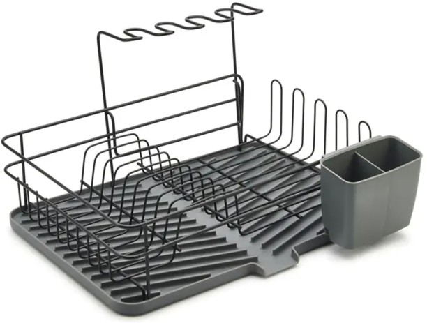 WOODLY Dish Rack with Utensil Holder Steel Dish Drying Kitchen Rack