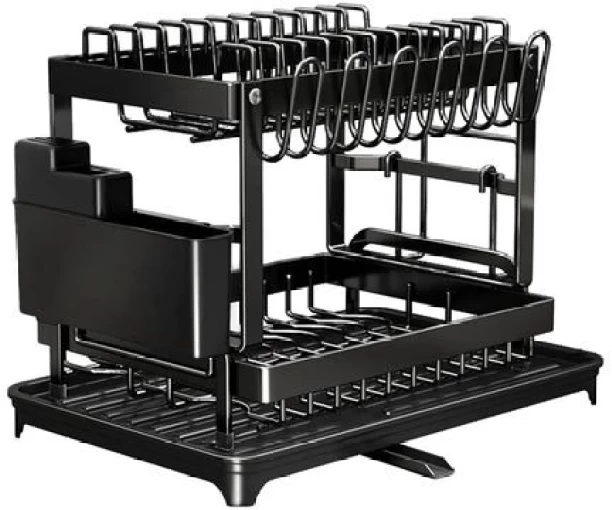 top sale trader 2-Tier Dish Drying Rack Knifes Cup Cutting Draining Board Kitchen Counter Carbon Steel Dish Drying Kitchen Rack