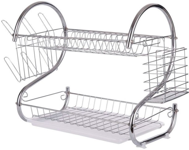 SpSp Two Tier Kitchen Dish Rack Holder (Chrome plated) Steel Dish Drying Kitchen Rack