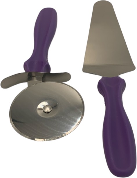 Crockery Centre Pizza Cutter And Cake Lifter 2Pc Set With Colour Handles Steel Cutter, Spatula Kitchen Tool Set
