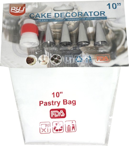 Maruti Groups 6pc Cotton Piping Bag Set – 10" (4 Nozzles + Coupler + Cotton Bag) Silicone Baking Tools Kitchen Tool Set